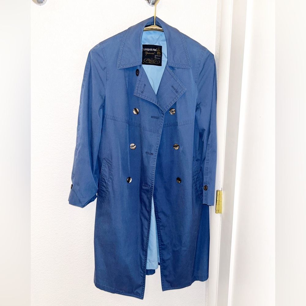 VTG 🇬🇧 LONDON FOG Trench Coat Double breasted Mid Length Pacific Blue SZ:10